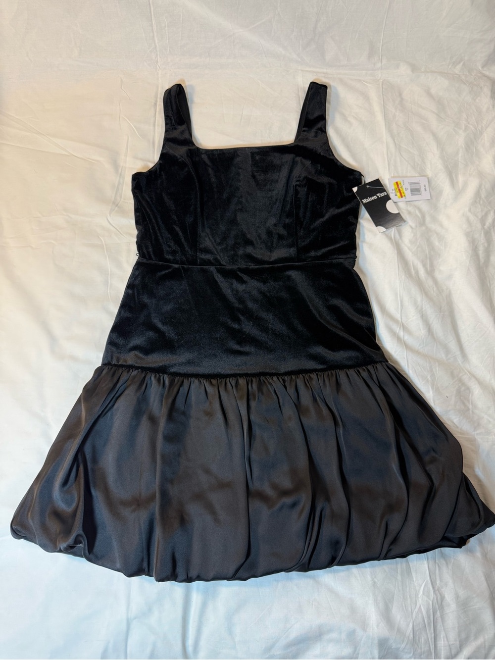 Maison Tara Black Sleeveless Velvet & Satin Drop-Waist Dress Size 10 NWT
